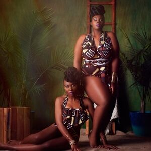 Nakimuli Two Piece Bikini Plus Size 1X/2X African Print Black White Resort Wear
